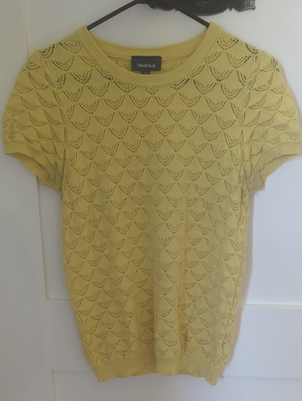 ModCloth Yellow Short Sleeve Eyelet Knit Top